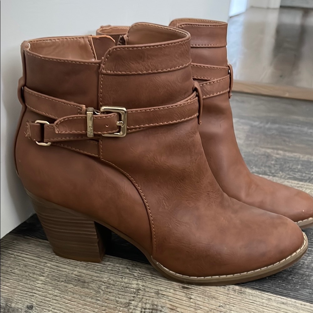 Express Brown Ankle Booties with Strap Detail